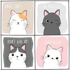 Download and use 7,000+ cat stock photos for free. Set Of Cute Cat Kitten Greeting Cartoon Doodle Card Set 2225728 Vector Art At Vecteezy