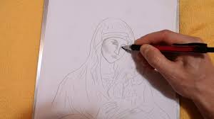Desene in creion pe hartie, pas cu pas, pentru incepatori si avansati. Desen Grafic Maica Domnului Cu Pruncul Iisus Youtube