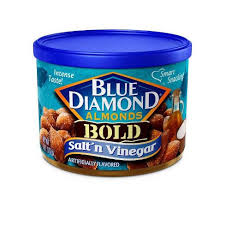 Almonds, vegetable oil (canola, safflower and/or sunflower), salt, sodium diacetate, dextrose, lactose (milk) and malic acid. Blue Diamond Salt Vinegar Almonds 6oz