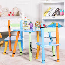 Table And Chairs 3 Piece Crayon Themed For Kid S Activity Playroom Furniture Tableandchair Kids Playroom Furniture Kids Table And Chairs Kids Table Chair Set