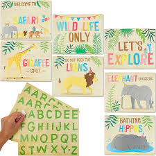 This collection contains 4 sets of safari style lettering. Buy Blue Panda Jungle Safari Animal Party Signs With Alphabet Stickers 7 Pieces 3 Stickers Sheets Online In Usa B07zz3r711