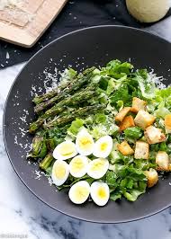 Asparagus Quail Eggs Caesar Salad Homemade Dressing Quail Recipes Grilled Asparagus Healthy Eating Recipes