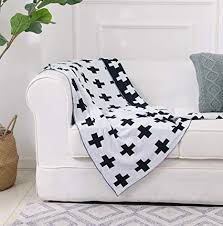 Black And White Pattern Throw Blanket Dokot Black And White Throw Blanket Swiss Cross Pattern 100 Cotton Knitted 35x43 Inches Swiss Cross White Throw Blanket Throw Blanket White Throws