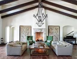 Mediterranean Living Room With Cathedral Ceilings Beams Terracotta Floor Country Style Living Room Decor Country Style Living Room Mediterranean Living Rooms