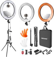 Amazon Com Neewer Led Ring Light 18 Inch Outer Diameter With Top Bottom Dual Hot Shoe Mirror Smartphone Holder Light Stand Soft Tube Color Filter For Makeup Facial Beauty Portrait Video Shooting Us Plug