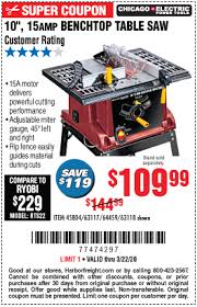 Chicago Electric 10 In 15 Amp Benchtop Table Saw For 109 99 In 2020 Benchtop Table Saw Harbor Freight Tools Table Saw