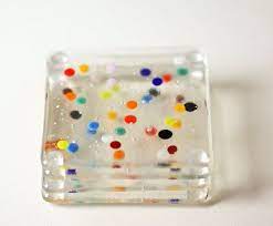 Glass Coasters With Polka Dots Set Of 4 Fused Glass Art Etsy Fused Glass Glass Fusion Ideas Glass Fusing Projects