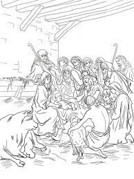 Nativity Scene With Holy Family Shepherds And Animals Coloring Page Free Printable Coloring Pages