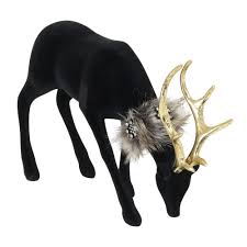 >this beautiful reindeer is perfect to add some holiday cheer to your back yard as well as to measure the amount of snow that falls and the temperature for that day. Exhart Black Velvet Bending Reindeer With Gold Bow Garden Statue 71447 Rs The Home Depot