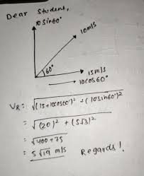 Suppose a man swims 5 km/hr in calm water. Two Velocities 10ms Amd 15ms Are Inclined At An Angle Of 60 To Each Other Obtain The Physics Introduction To Physics 14013662 Meritnation Com