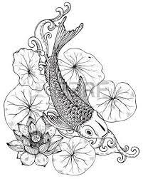 tatouage animaux main vecteur illustration tiree de poissons koi carpe japonaise avec des feuilles lotu lotus flower drawing coloriage sushi
