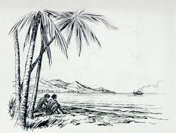 Voyage Around The World Beach Drawing Landscape Drawings Beach Sketches