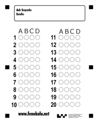 20 Soruluk Zipgrade Cevap Anahtar Isaretleme Formu Bir Sayfada 6 Form Matematik Adlar Anahtar