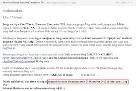 Biss key tv one memang selalu mengoptimalkan pelayanan kepada para pemirsanya. Segmen Blog Pilihan Apa Kata Wanita Bersama Zamzarina Tv1 Ciklaili