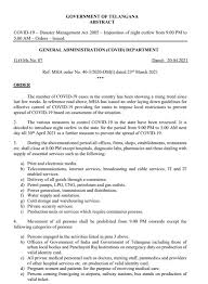 Updated on 10 july 2021. Telangana Imposes Night Curfew From 9 Pm To 5 Am Till May 1 Exempts Emergency Services