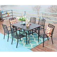 Phi villa black outdoor patio metal steel dining arm chairs set of 2 for garden,backyard phi villa patio side table is made of high quality metal material and you can use it for a very long time. Phi Villa 7 Piece Dining Set Patio Dining Set Metal Patio Furniture Backyard Furniture
