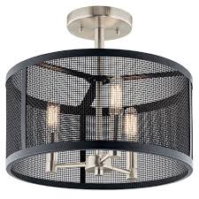 Edmund 3 Light Drum Semi Flush Satin Black Kichler Lighting Flush Mount Lighting Semi Flush Mount Lighting Flush Mount Ceiling Lights