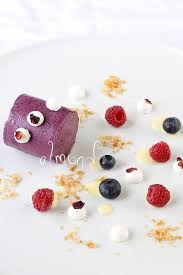 Almond Corner Blueberry Mousse With Lime Creme Anglaise Rose Petal Meringue Caramelised Pate Feuilletee And Berries Fancy Cakes Culinary Arts Blueberry