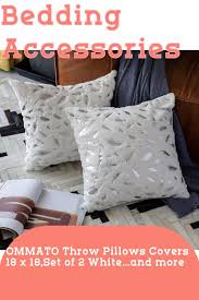 Ommato Throw Pillows Covers 18 X 18 Set Of 2 White Fur With Silver Leaves Soft Throw Pillows For Soft Throw Pillows Throw Pillows Throw Pillow Covers