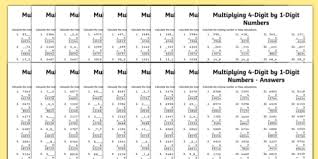 multiplication 4 digit x 1 digit missing numbers differentiated worksheet