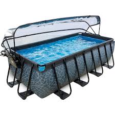 Exit Frame Pool 4x2x1m Mit Sonnendach Grau Sonnendach Pool Rechteckig Pool