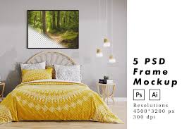 Download 5 Mockup Posters In Yellow Bedroom In Indoor Advertising Mockups On Yellow Images Creative Store PSD Mockup Templates
