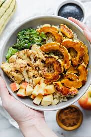Loaded Maple Delicata Squash Bowl Our Balanced Bowl Recipe Delicata Squash Dinner Bowls Delicata Squash Recipe