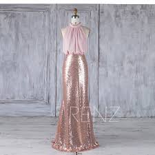 Bridesmaid Dress Rose Gold Sequin Dress Blush Chiffon Dress Etsy Rose Gold Sequin Dress Fitted Party Dress Sequin Dress