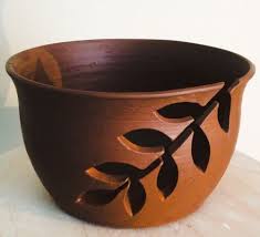 Earth Wool Fire Unfired Terracotta Yarn Bowl With Twig And Leaves Yarn Bowl Ceramic Yarn Bowl Knitting Bowl