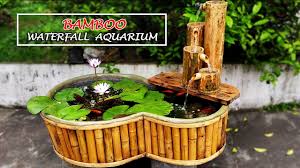 The bamboo is about 3/4ths of the way to the uppermost waterfall. Aquariums Amazing Ideas From Cement And Bamboo Diy Beautiful Waterfall Aquarium Easy For Your House Bamboo Diy Waterfall Aquarium Diy Fountain