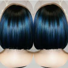 Black And Blue Highlights Hairstyles Black Bob Hairstyle Bob Haircut With Royal Blue Highlights Hair Painting By Michelle Saunders Hotonbeauty Com Denim Hair Indigo Hair Short Blue Hair