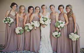 Full Length Taupe Bridesmaid Dresses And Cabbage Flower Bouquets Taupe Bridesmaid Taupe Bridesmaid Dress Long Mauve Bridesmaid Dress