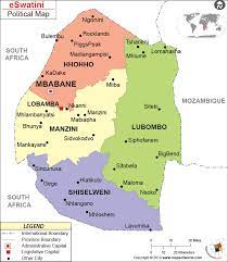 Eswatini also has several protected areas like the hlane national park, mlawula nature reserve, mlilwane wildlife sanctuary, and others that protect the country's rich biodiversity. Political Map Of Eswatini Swaziland Eswatini Swaziland Districts Map