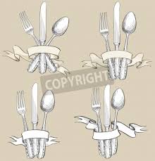 Gabel Messer Loffel Hand Zeichnen Skizze Set Besteck Kollektion Leinwandbilder Bilder Cliparts Kumpels Vorbereitung Myloview De