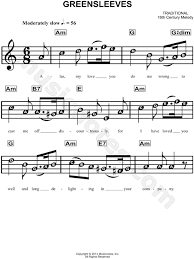 16th Century English Melody Greensleeves Sheet Music For Beginners In A Minor Download Print Sheet Music Blues Piano Saxophone Music