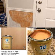 Ppg Metallic Tones Interior Paint Copper Kiss Is Very Orange Accent Wall Colors Tin Accent Wall Painting Bathroom