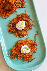 Spiralized Sweet Potato Latkes Recipe In 2020 Spiralized Sweet Potato Healthy Sweet Potato Pancakes Sweet Potato Latkes