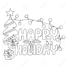 Free printable happy birthday coloring pages. Happy Holiday Inscription With New Year Tree Gift With Ribbon Garland And Other For Coloring Book Card Invitation Posters Cover Texture Backgrounds Placards Banners Royalty Free Cliparts Vectors And Stock Illustration Image