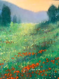 Sunflowers, sunflower field, nature, landscape, summer, beauty in nature. Kuno Vollet German Contemporary Pastel Painting Radiant Landscape Field With Flowers Poppies For Sale At 1stdibs
