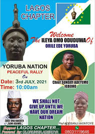 He ogun state police command has warned agitators of the oduduwa nation to shelve their planned mass rally. Spot On Media S O M A Twitter Yoruba Nation Oduduwa Rally To Hit Lagos On The 3rd Of July 2021 Lagos Get Ready For Sunday Adeyemo Support Him And Remain Peaceful Https T Co Dvmxxrn95v Twitter