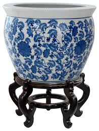 | genebra large blue marble effect resin planter bowl by floridis. 20 Porcelain Fishbowl Blue And White Floral Asian Indoor Pots And Planters By Homesquare Bw 20fish Bwfl Houzz