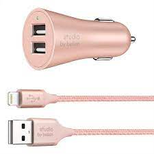 Studio By Belkin Dual Car Charger Lightning To Usb Cable For Iphone Rose Gold 5ft Walmart Com Charger Car Iphone Charger Cord Iphone Charger