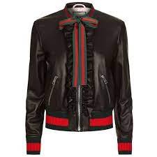 Gucci Ruffled Leather Bomber Jacket 8 480 Brl Liked On Polyvore Featuring Outerwear Jackets Gucci Gucci Jacke Jaket Kulit Gaya Model Pakaian Korea Jaket