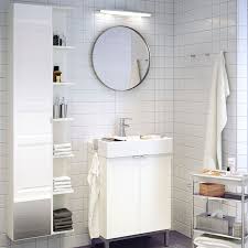 Gold mirror on a white brick bathroom wall above a white quartz top washstand showcasing an antique brass faucet and styled decor. Buy Nordic Ikea White Brick Tile Bathroom Tiles Kitchen Wall Tiles Kitchen Tiles Bathroom Tile Bathroom In Cheap Price On M Alibaba Com
