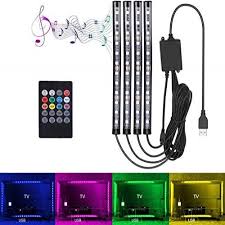 Seametal Car Led Strip Lights 4pcs 48 Usb Led Interior Lights Multicolor Music Car Strip Light Under Dash Lighting Kit With