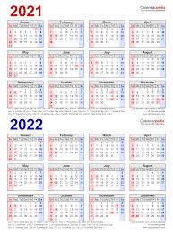 Powerpoint and excel calendars are designed for personal, school, and business settings and are ready to be filled with your special dates and upcoming events: 2021 2022 Two Year Calendar Free Printable Word Templates