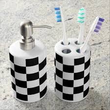 Black And White Check Soap Dispenser Black Checkered Bathroom Set Zazzle Com Soap Dispenser Bath Accessories Set Black And White Tiles