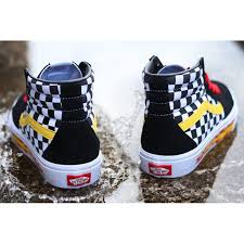 Black And Yellow Vans Shoes Vans Thrasher Checkerboard Flame Yellow Red Black Sk8 Hi Suede Skateboard Shoes Sneakers Men Vans Converse Shoes Vans