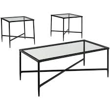 Coffee & end table sets. Ashley Furniture Augeron 3 Piece Glass Top Coffee Table Set In Black T003 13