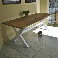 Furniture Old Farmhouse Kitchen Table With Reclaimed Wooden Top And Cross X Legs Painted Wi Dining Table Live Edge Table Dining Rooms Farmhouse Kitchen Tables